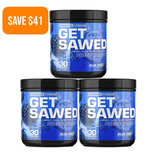 Get Sawed Pre Workout Three Tub Bundle Blue Razz