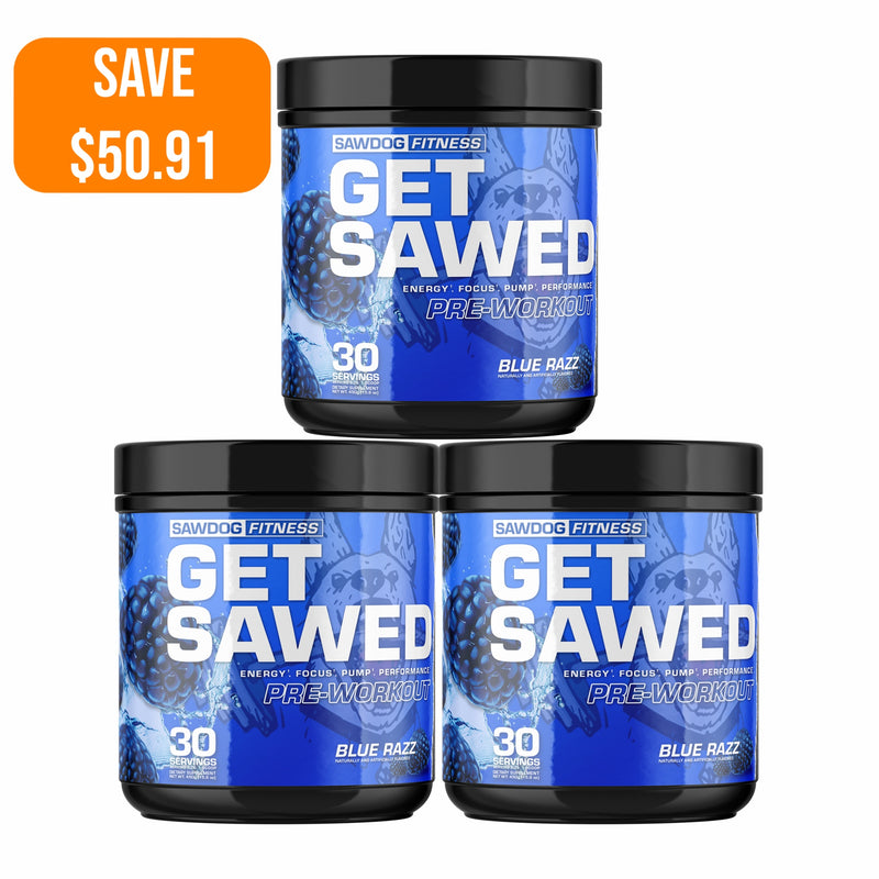 Get Sawed Pre Workout Three Tub Bundle Blue Razz – Sawdog Fitness